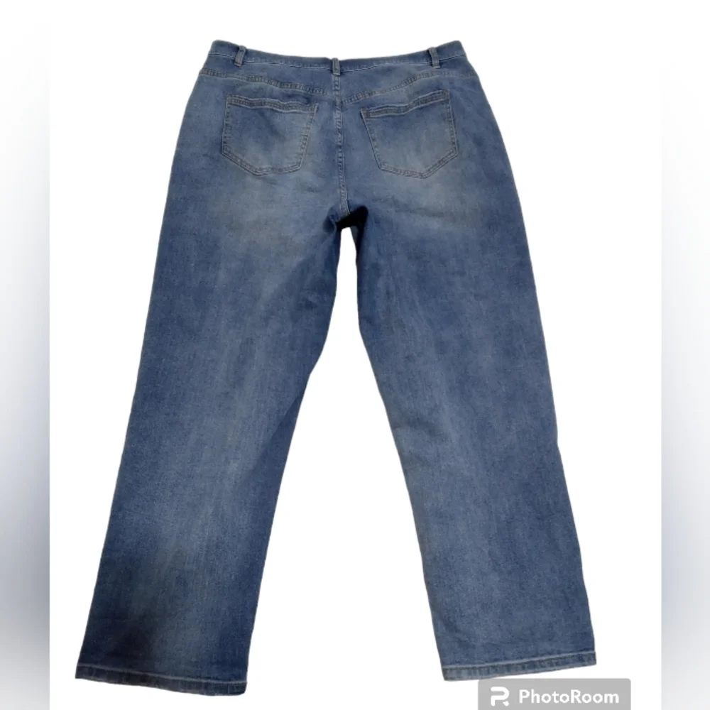ELOQUII Baggy Straight Plus Asymmetrical Waist Ankle Denim Pants Jeans Size 14